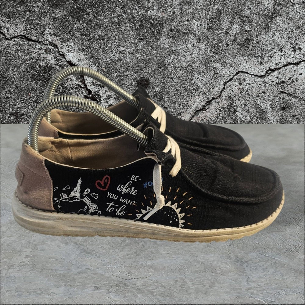 Hey Dude Wendy Doodle Black Women's Slip-On Shoes Size US 8 / EU 39